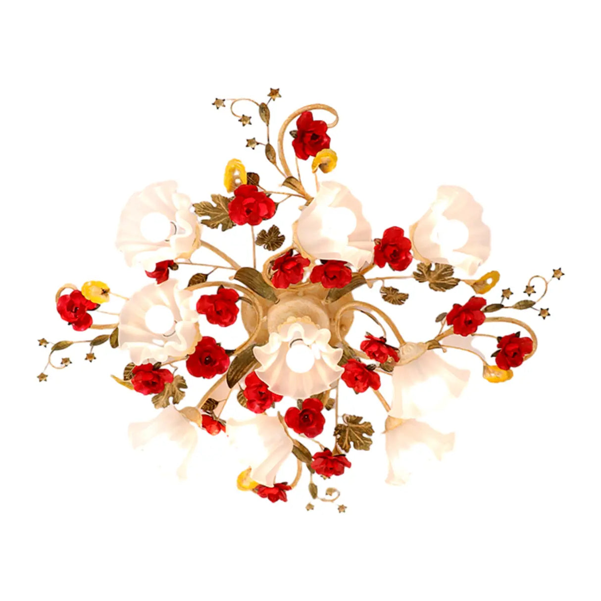 Elegant Large Red Floral Semi-Flush Mount Ceiling Light Image - 8