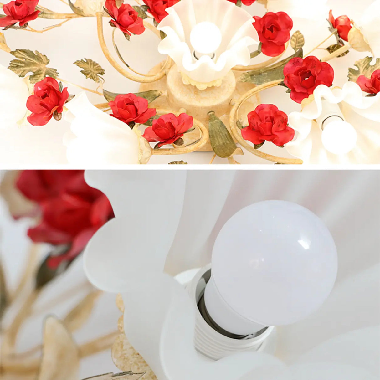 Elegant Large Red Floral Semi-Flush Mount Ceiling Light Image - 9