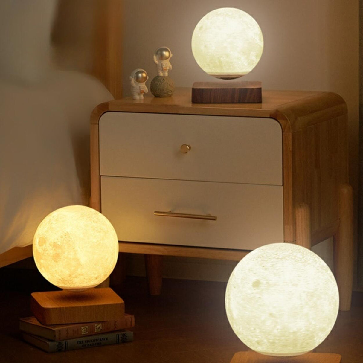 Elegant LED Wooden Base Moon Shape Bedside Table Lamp Image - 1