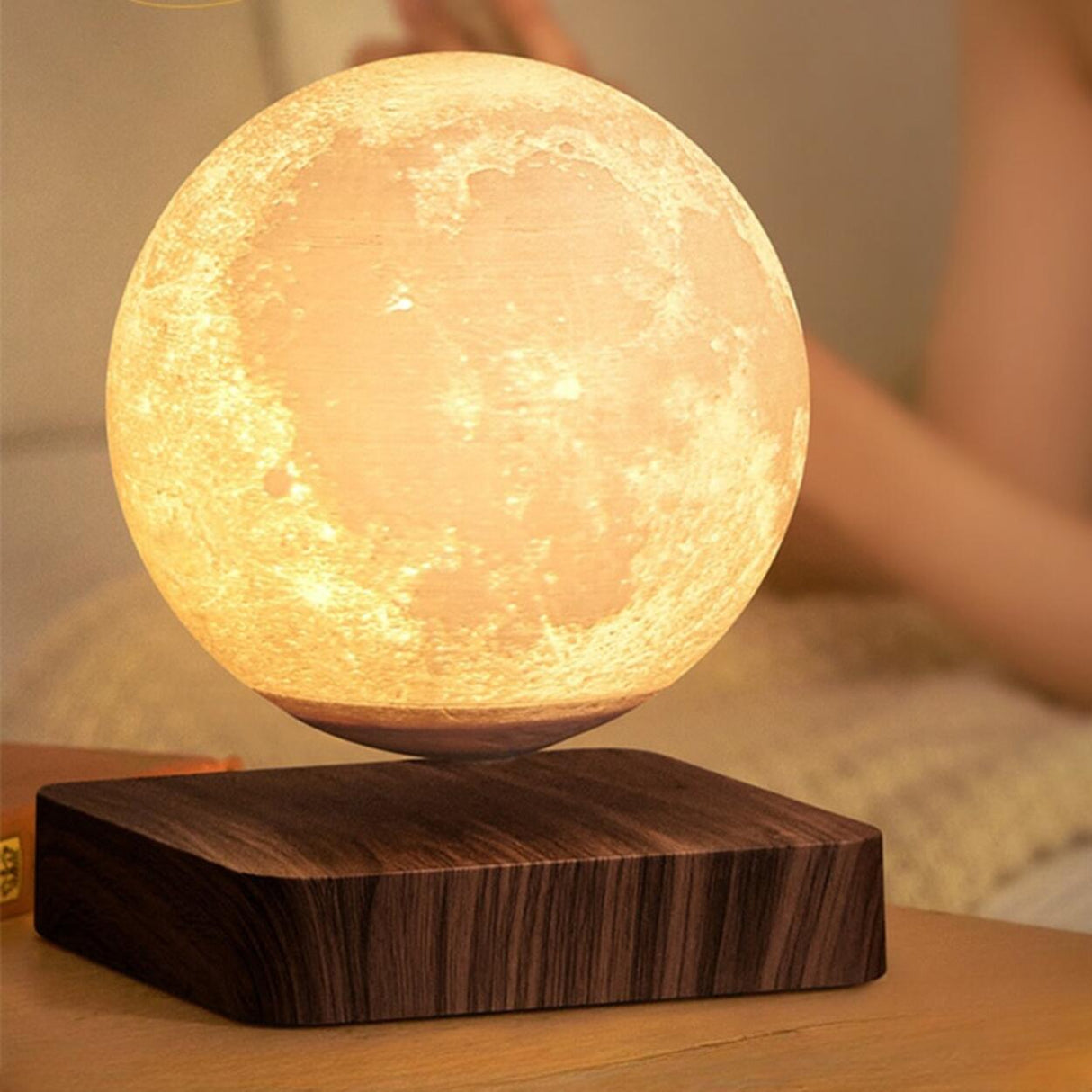 Elegant LED Wooden Base Moon Shape Bedside Table Lamp Image - 2