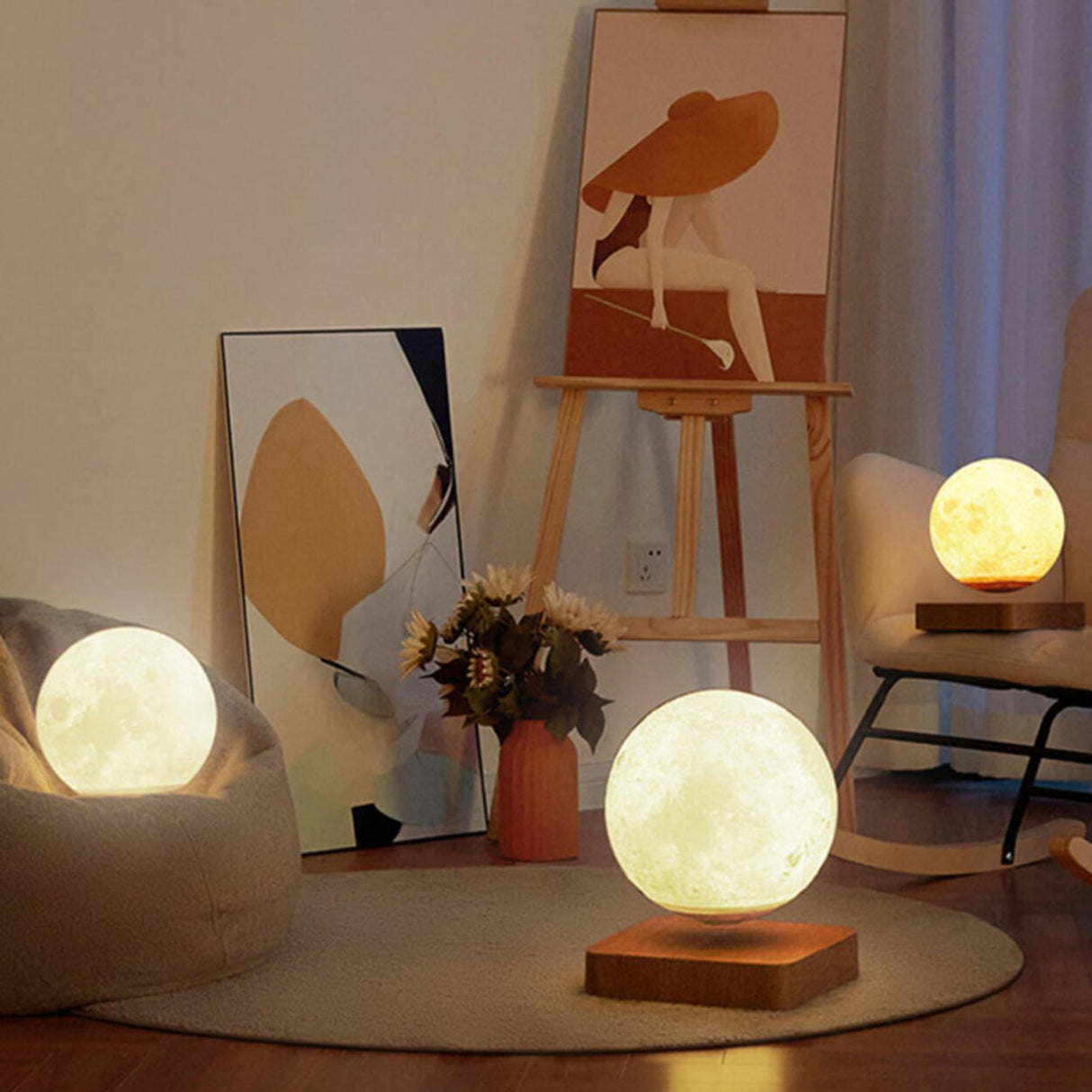 Elegant LED Wooden Base Moon Shape Bedside Table Lamp Image - 3