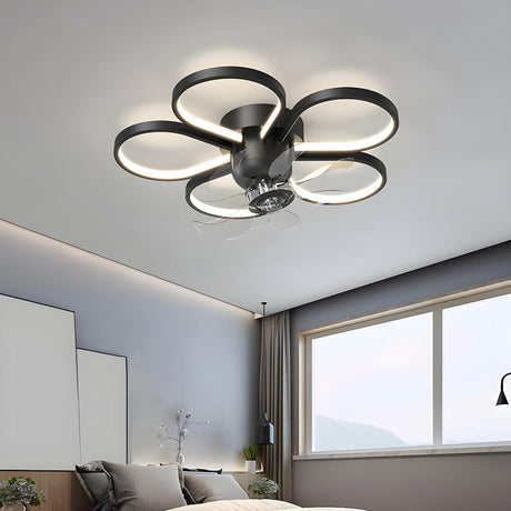 Elegant Linear Flower Metal Ceiling Fan with LED Light Image - 1