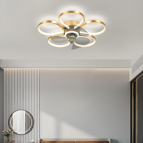 Elegant Linear Flower Metal Ceiling Fan with LED Light Image - 2