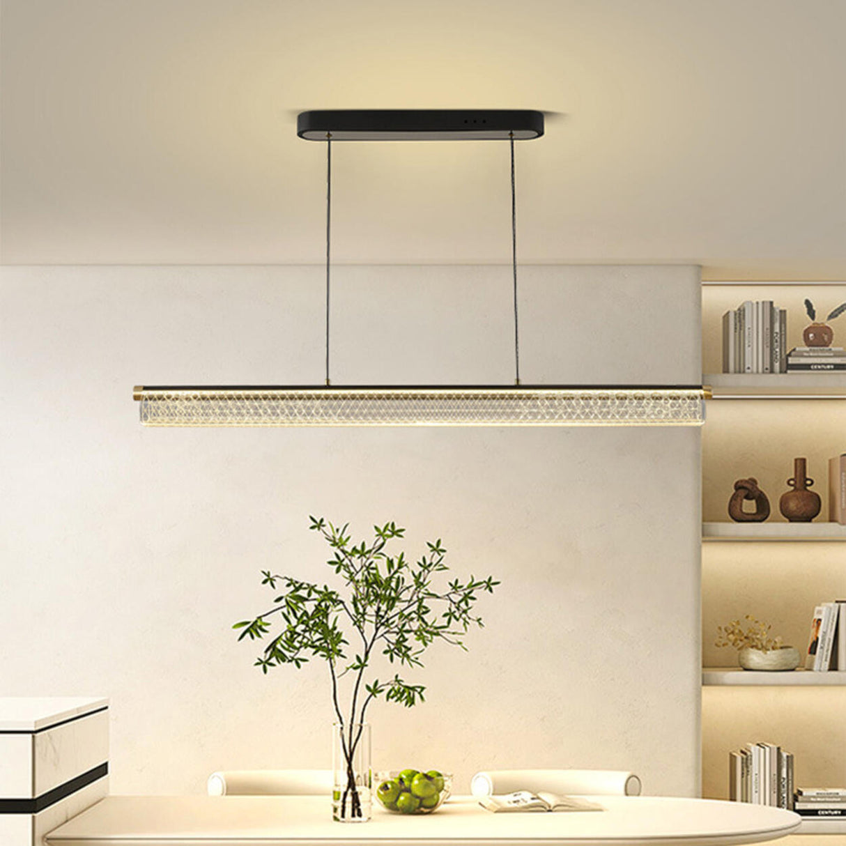 Elegant Linear Glass Cylinder Island Pendant Light Image - 2