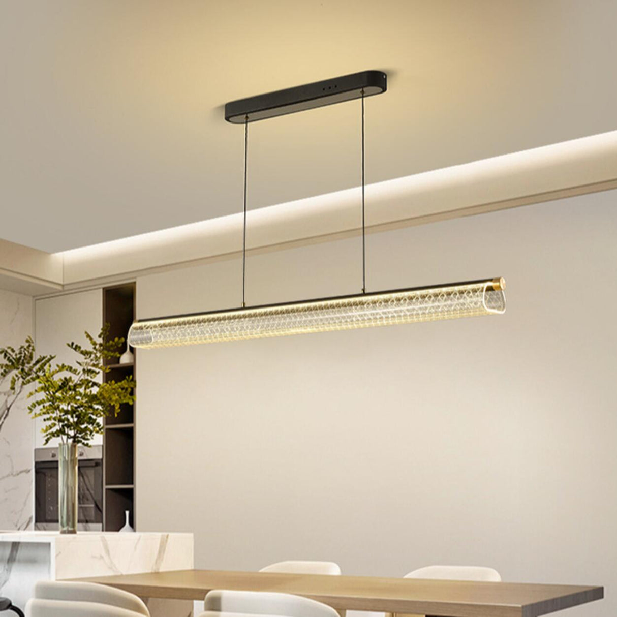 Elegant Linear Glass Cylinder Island Pendant Light Image - 4