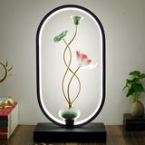 Elegant Lotus Black Geometric Frame Decor Table Lamp Image - 1