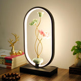 Elegant Lotus Black Geometric Frame Decor Table Lamp Image - 17