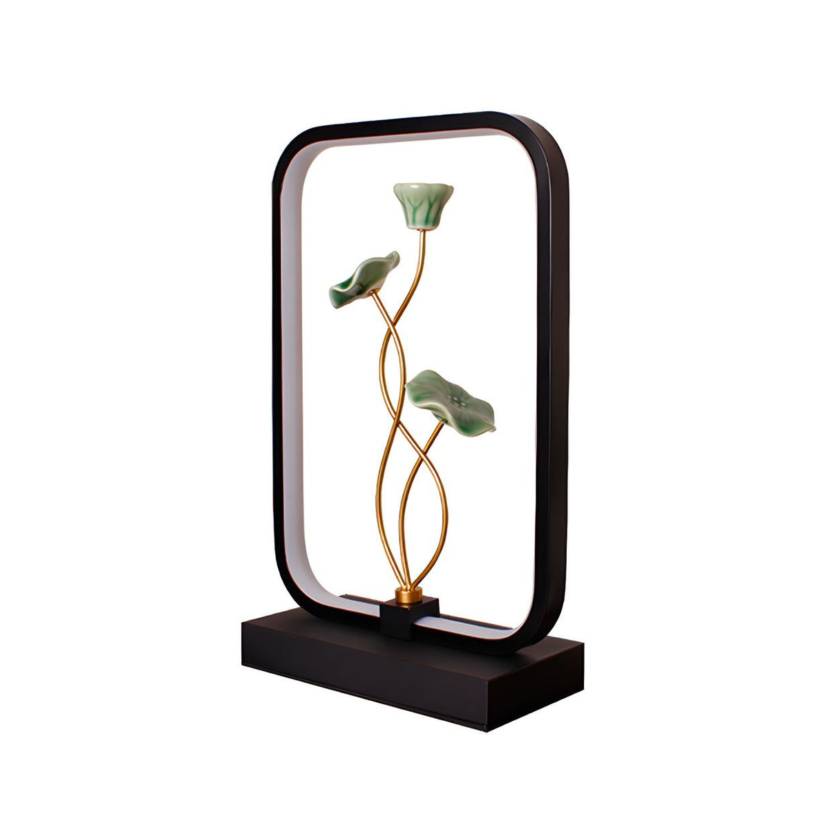 Elegant Lotus Black Geometric Frame Decor Table Lamp Image - 2