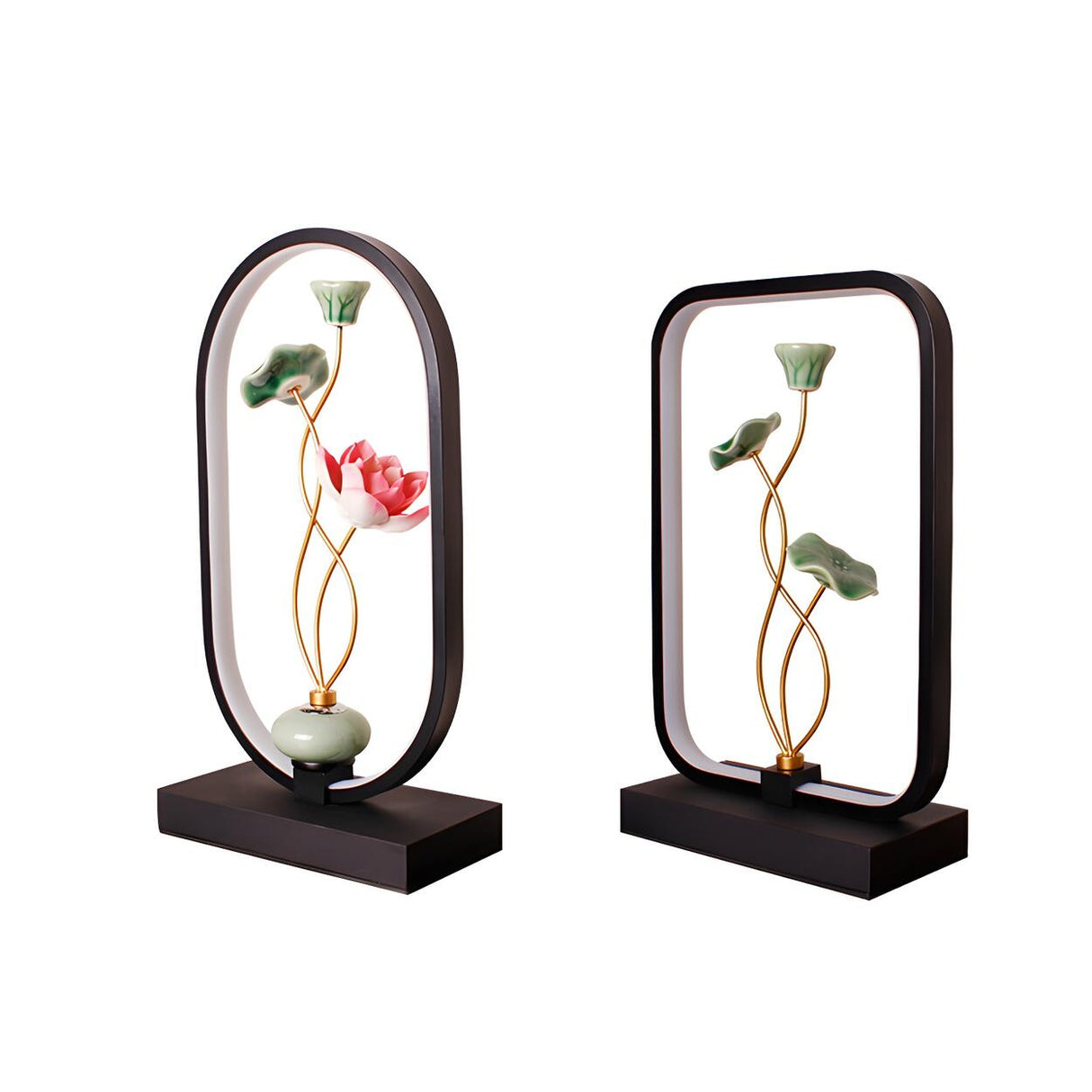 Elegant Lotus Black Geometric Frame Decor Table Lamp Image - 8