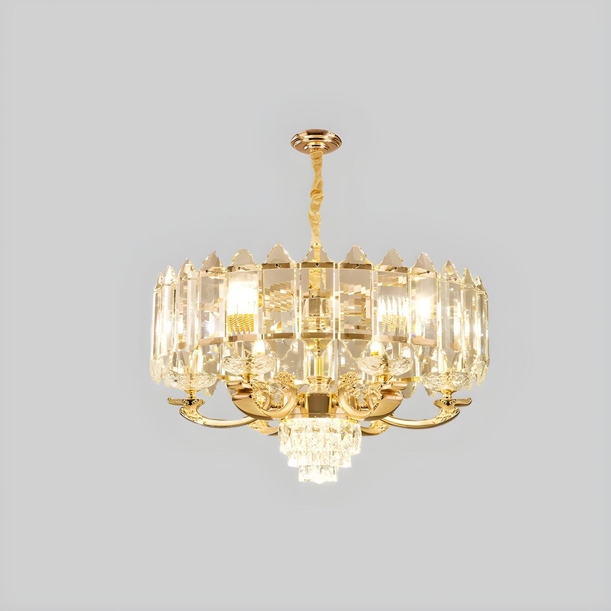 Elegant Luxury Gold Panel Crystal Living Room Chandelier Image - 3