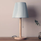 Elegant Macaron Barrel Fabric Wood Base Table Lamp Image - 10