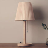 Elegant Macaron Barrel Fabric Wood Base Table Lamp Image - 11