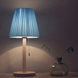 Elegant Macaron Barrel Fabric Wood Base Table Lamp Image - 2