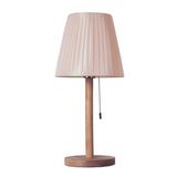 Elegant Macaron Barrel Fabric Wood Base Table Lamp Image - 5