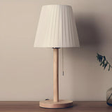 Elegant Macaron Barrel Fabric Wood Base Table Lamp Image - 7