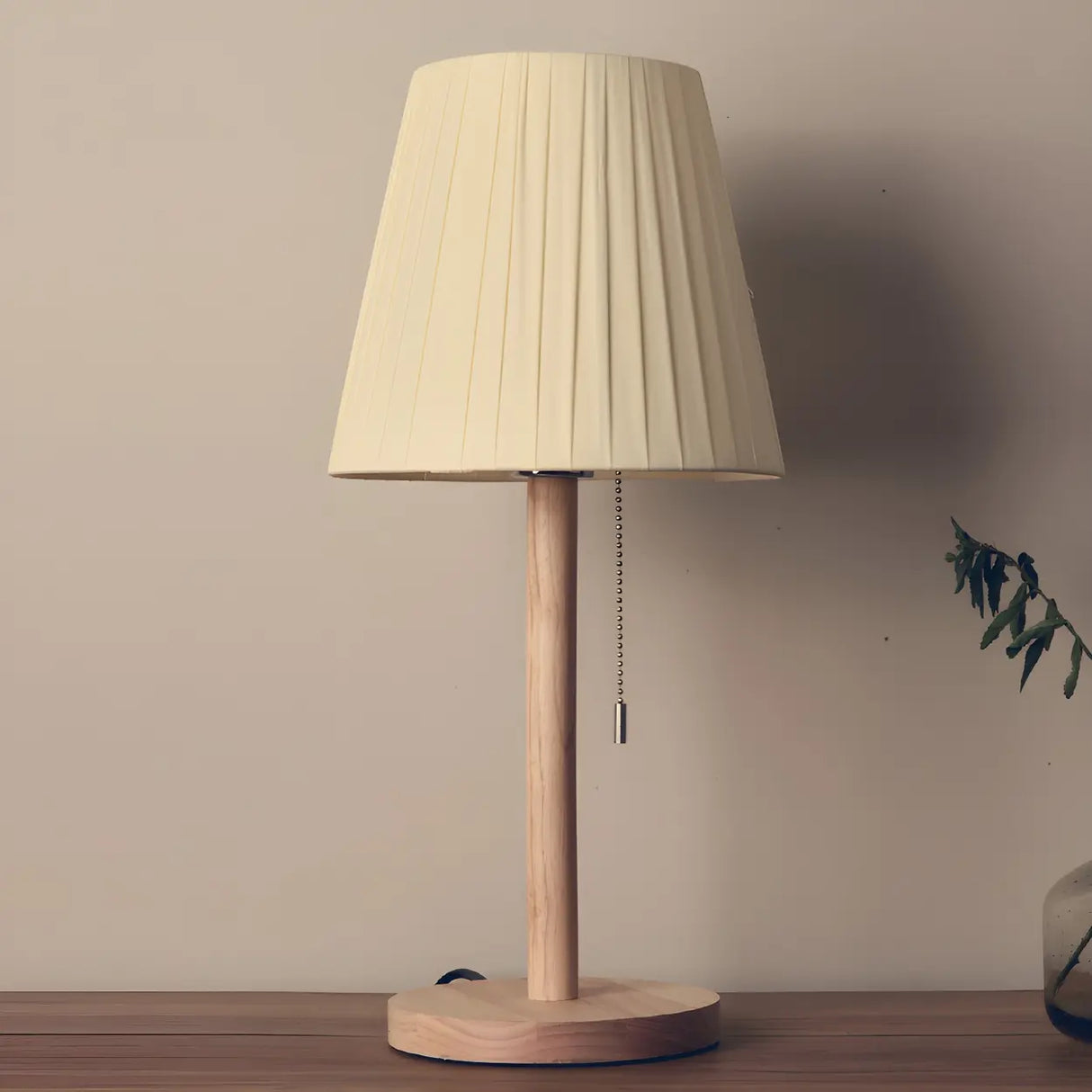 Elegant Macaron Barrel Fabric Wood Base Table Lamp Image - 8