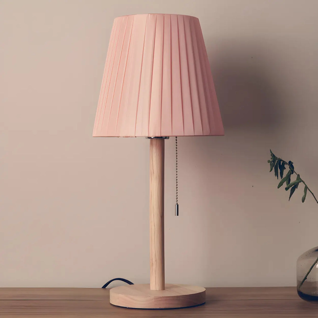 Elegant Macaron Barrel Fabric Wood Base Table Lamp Image - 9