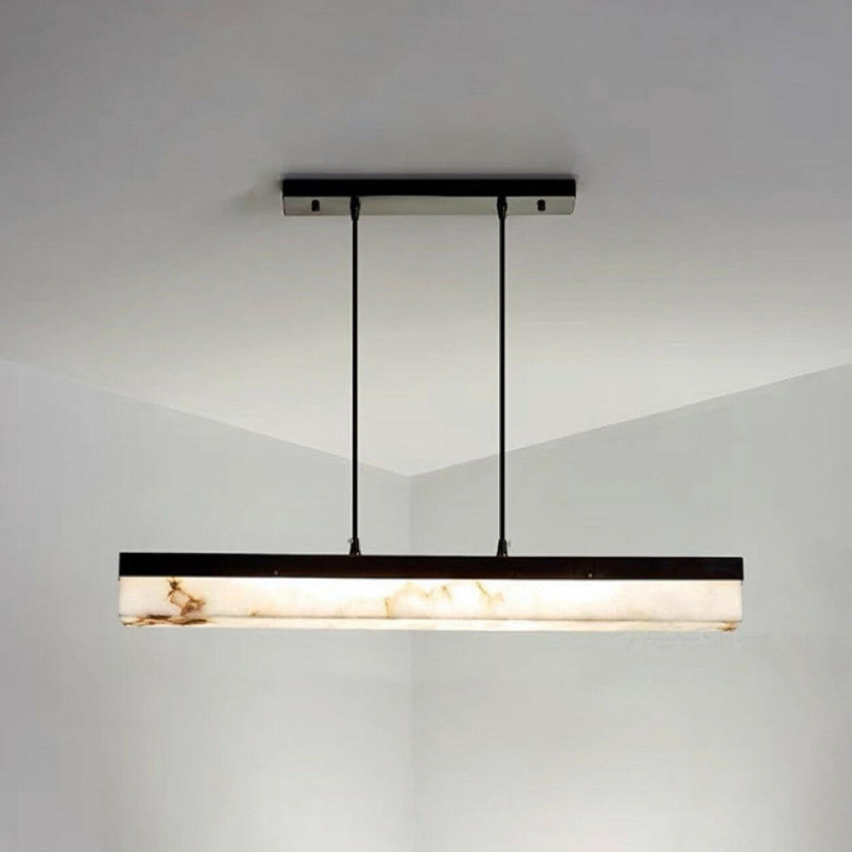 Elegant Marble Linear Adjustable Island Pendant Light Image - 10