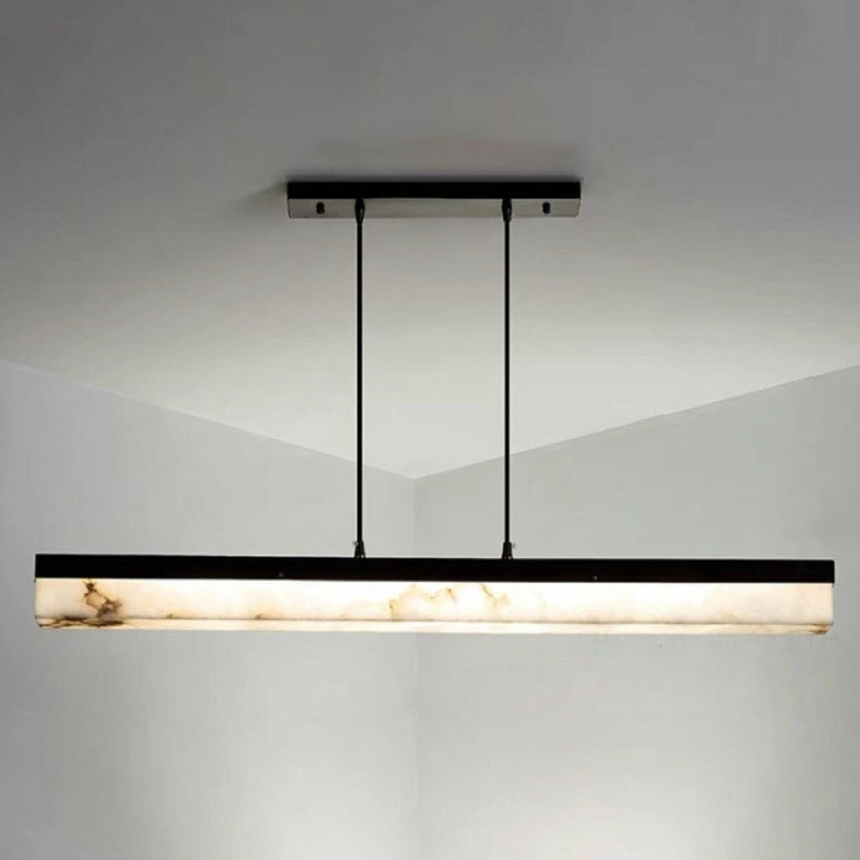 Elegant Marble Linear Adjustable Island Pendant Light Image - 11