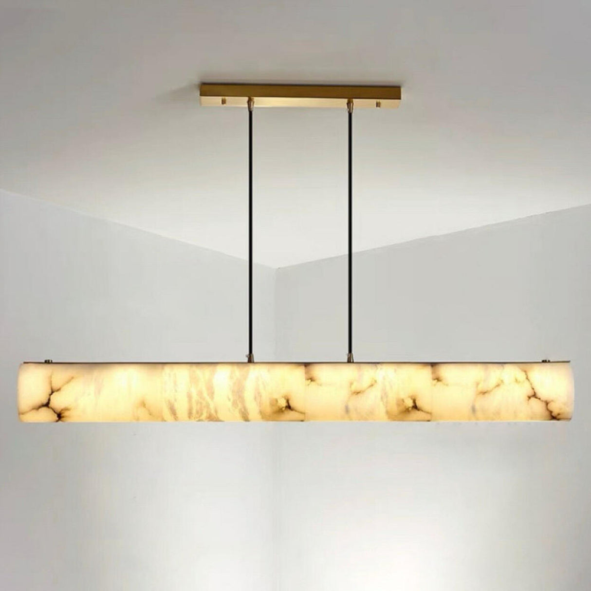 Elegant Marble Linear Adjustable Island Pendant Light Image - 14