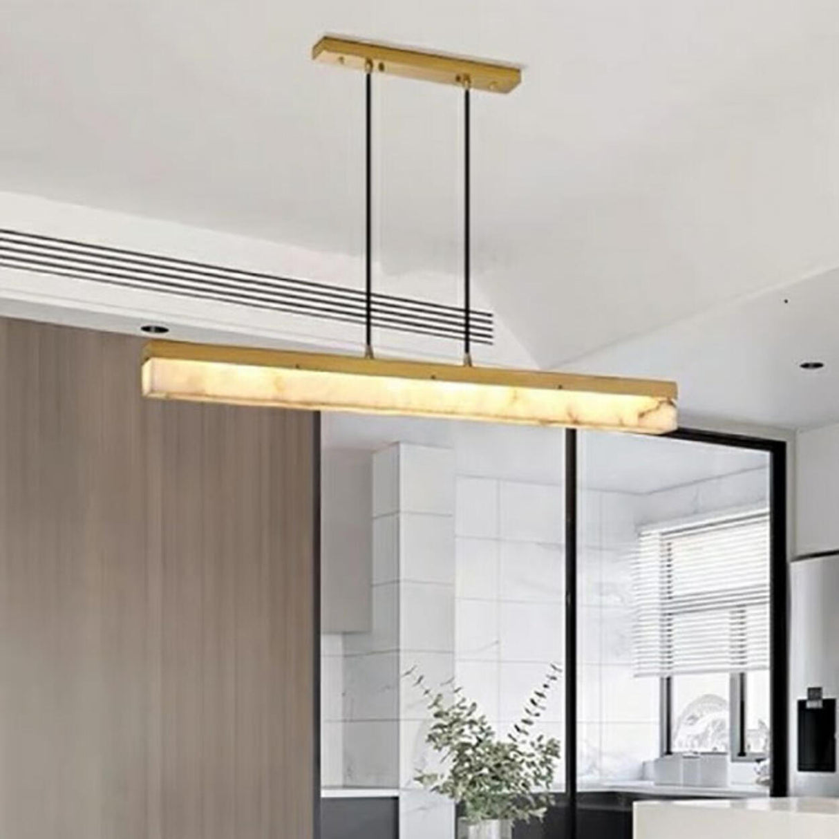 Elegant Marble Linear Adjustable Island Pendant Light Image - 3