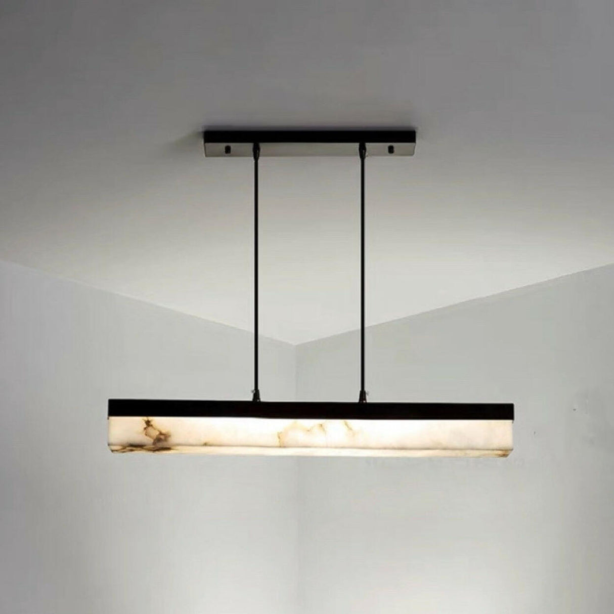 Elegant Marble Linear Adjustable Island Pendant Light Image - 9