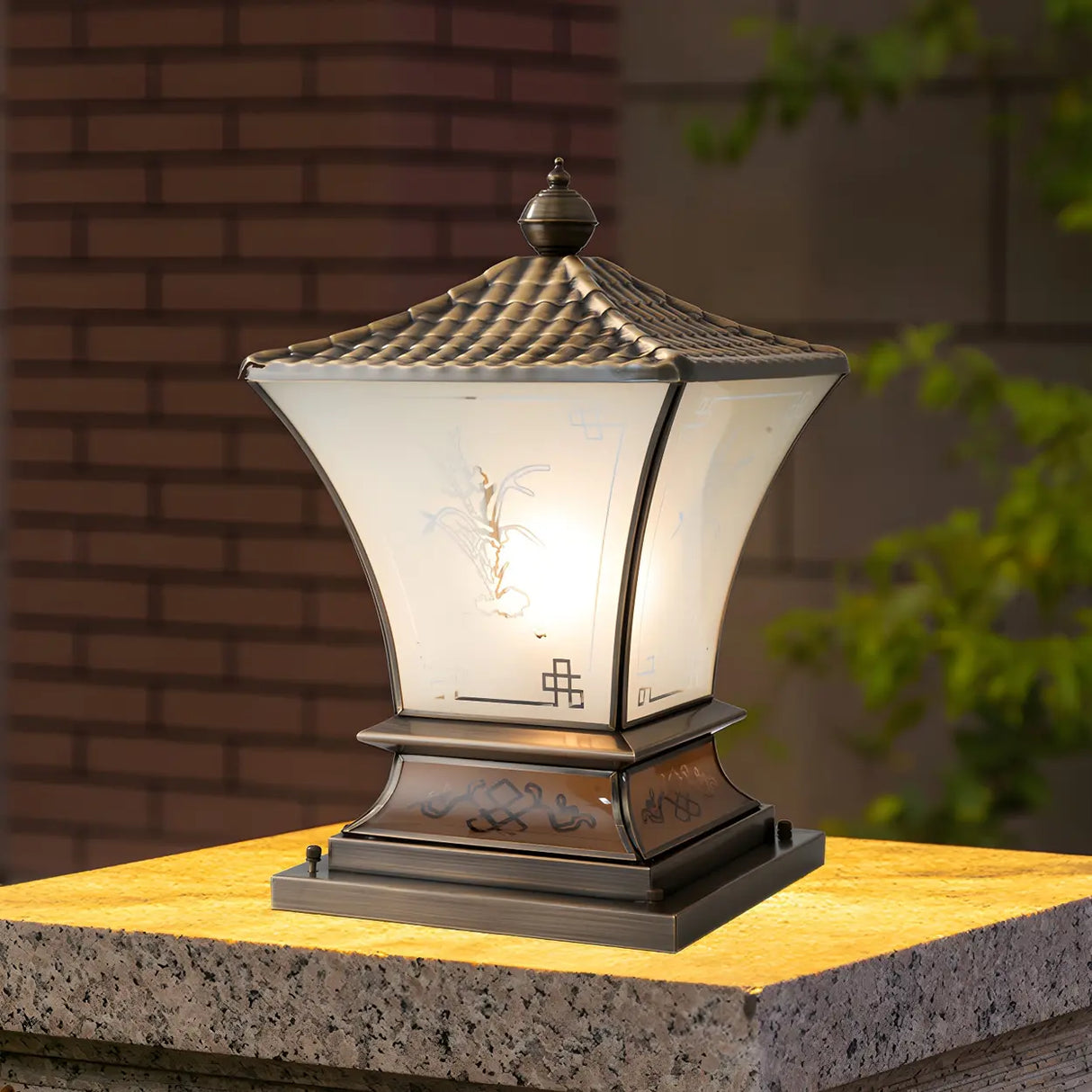 Elegant Metal Bronze Finish Lantern Outdoor Table Lamp Image - 1