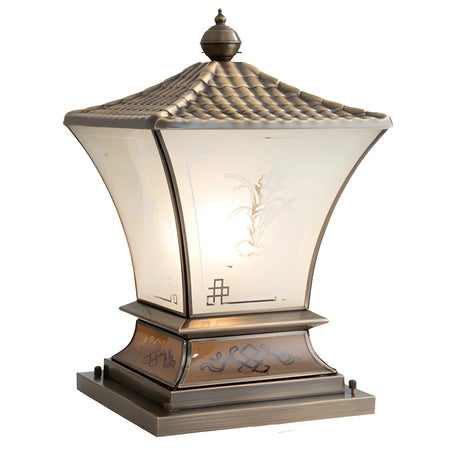 Elegant Metal Bronze Finish Lantern Outdoor Table Lamp Image - 2