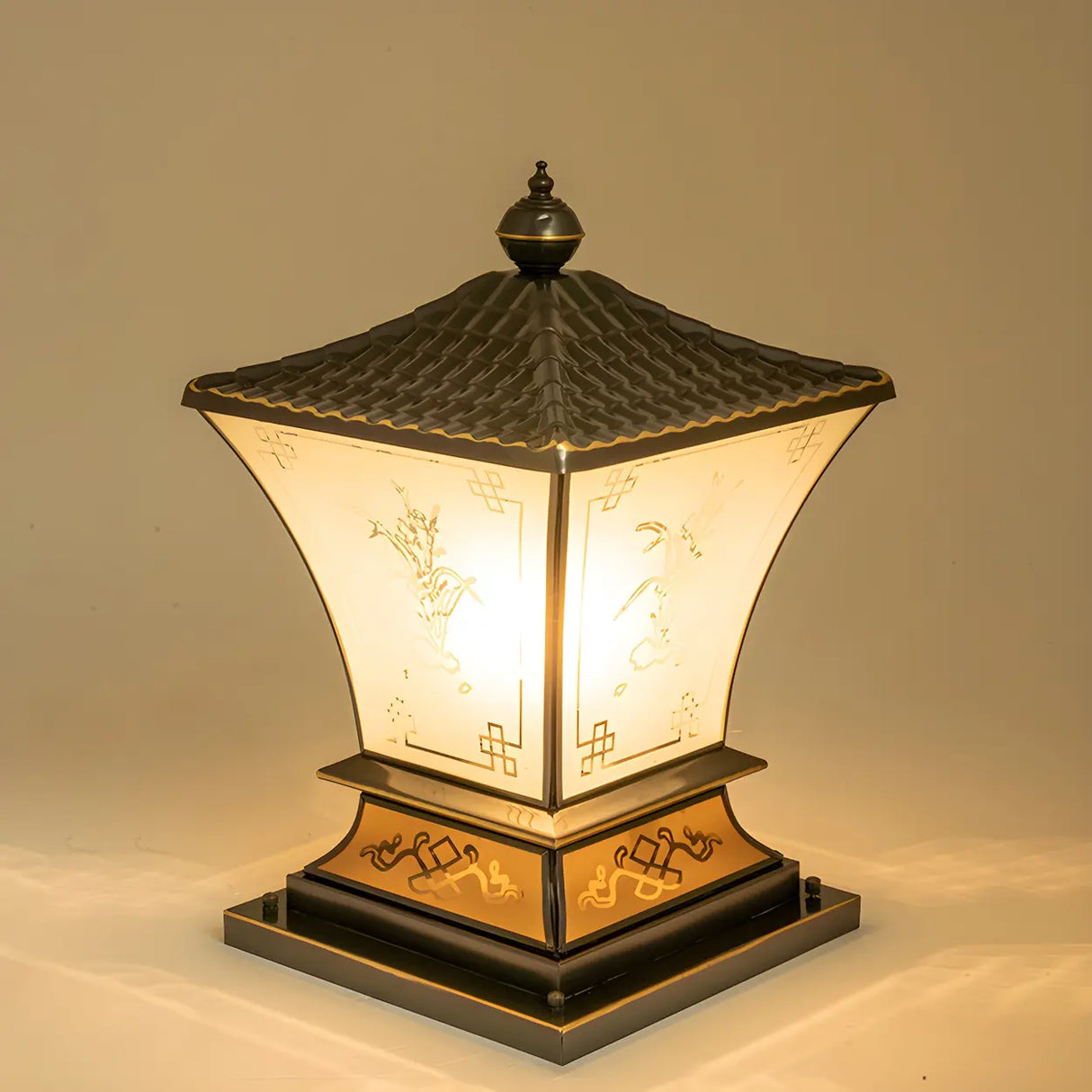 Elegant Metal Bronze Finish Lantern Outdoor Table Lamp Image - 8