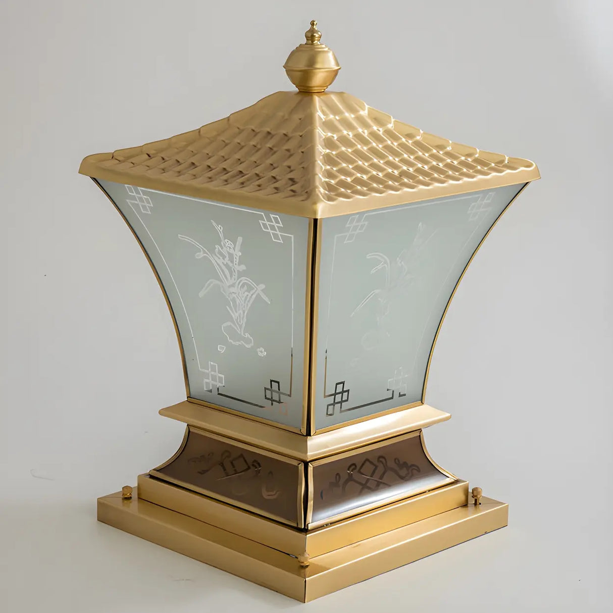 Elegant Metal Bronze Finish Lantern Outdoor Table Lamp Image - 9