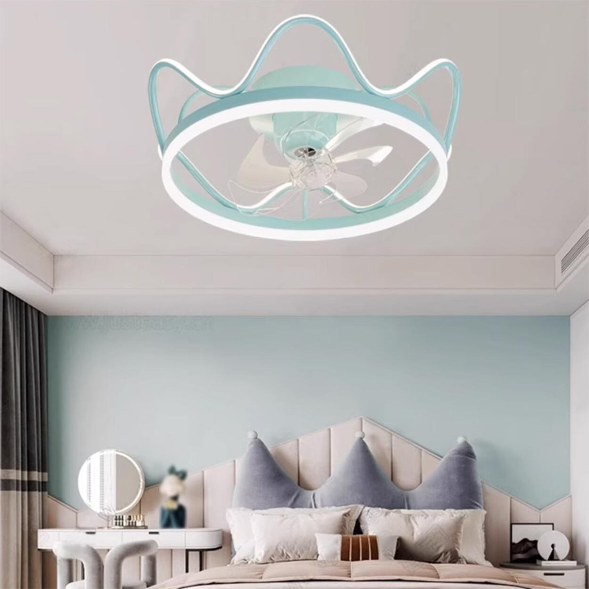 Elegant Metal Crown Semi-Flush Ceiling Fan with Light Image - 4