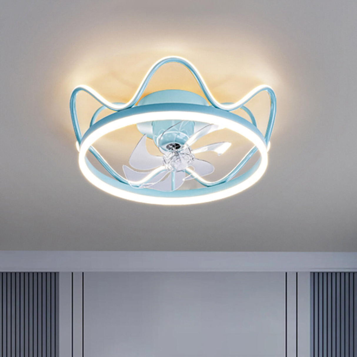 Elegant Metal Crown Semi-Flush Ceiling Fan with Light Image - 5