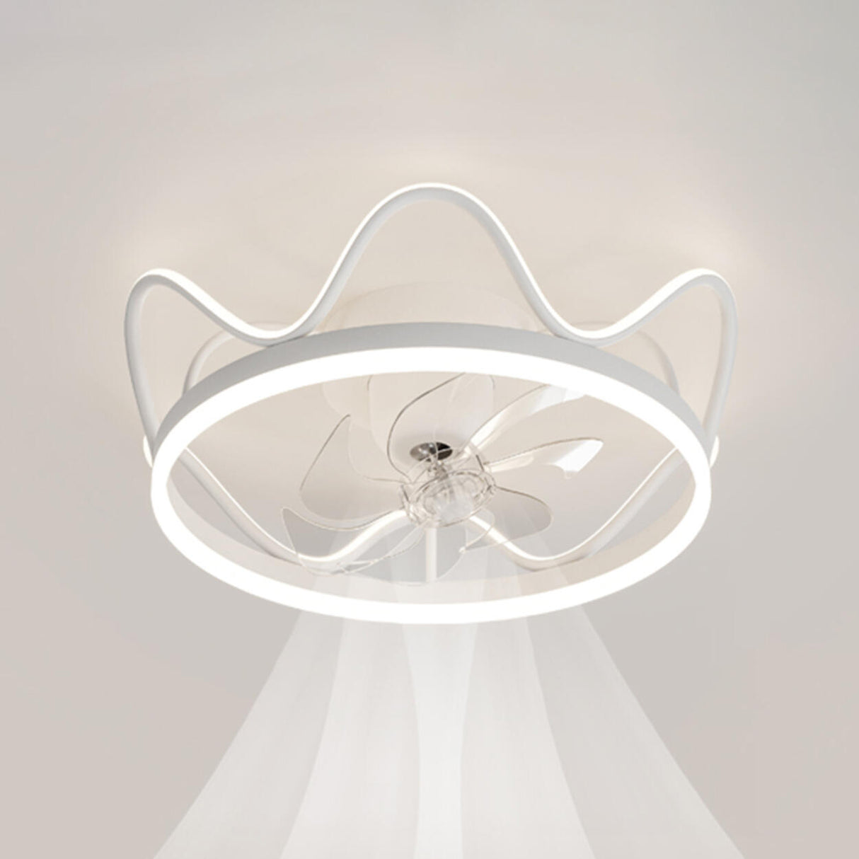 Elegant Metal Crown Semi-Flush Ceiling Fan with Light Image - 8