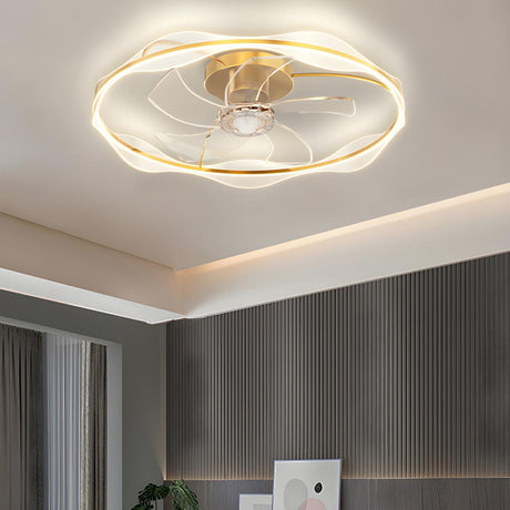 Elegant Metal Finish Ring LED Ceiling Fan with Light Image - 1