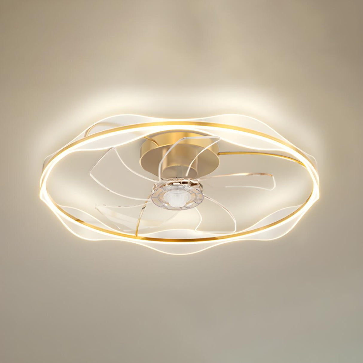 Elegant Metal Finish Ring LED Ceiling Fan with Light Image - 10