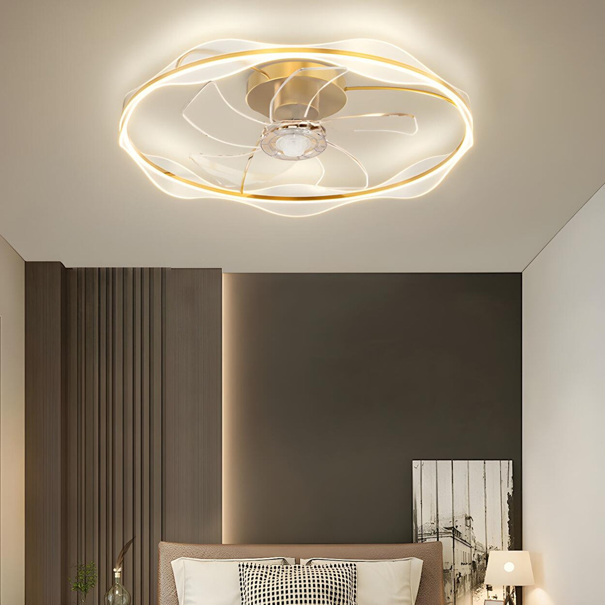 Elegant Metal Finish Ring LED Ceiling Fan with Light Image - 2