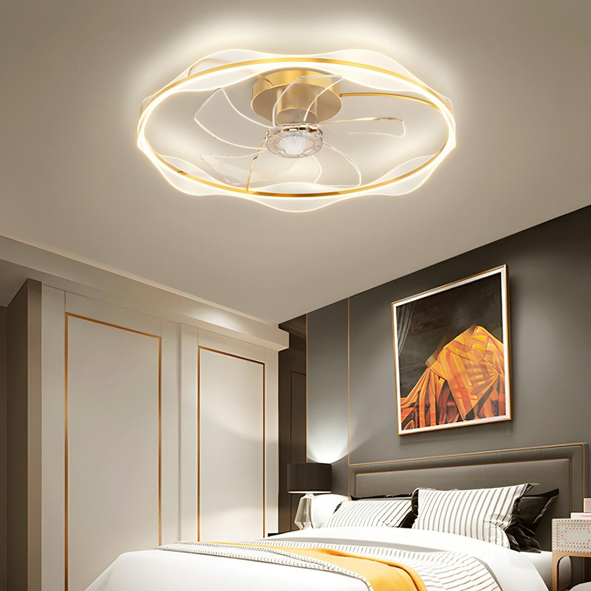 Elegant Metal Finish Ring LED Ceiling Fan with Light Image - 3