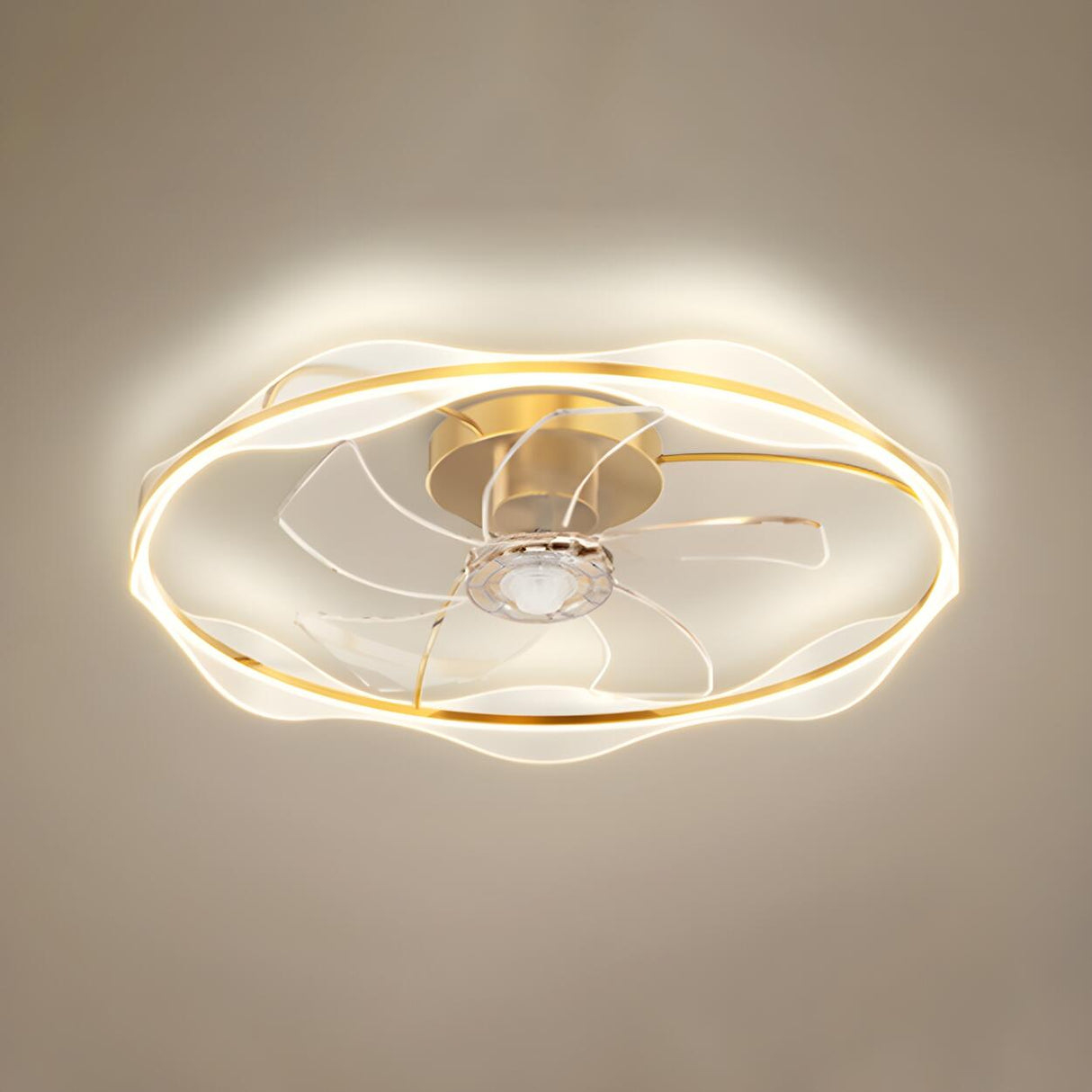 Elegant Metal Finish Ring LED Ceiling Fan with Light Image - 8