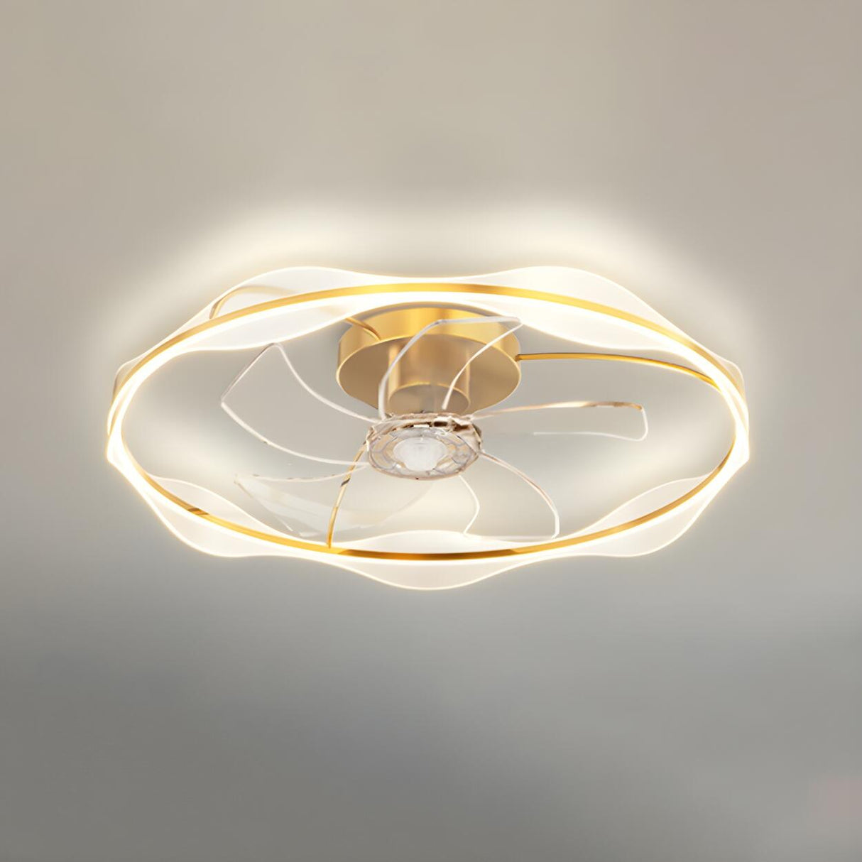 Elegant Metal Finish Ring LED Ceiling Fan with Light Image - 9