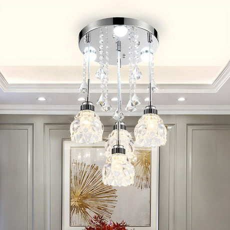 Elegant Mini Chrome Lotus Crystal Semi-Flush Mount Lamp Image - 1