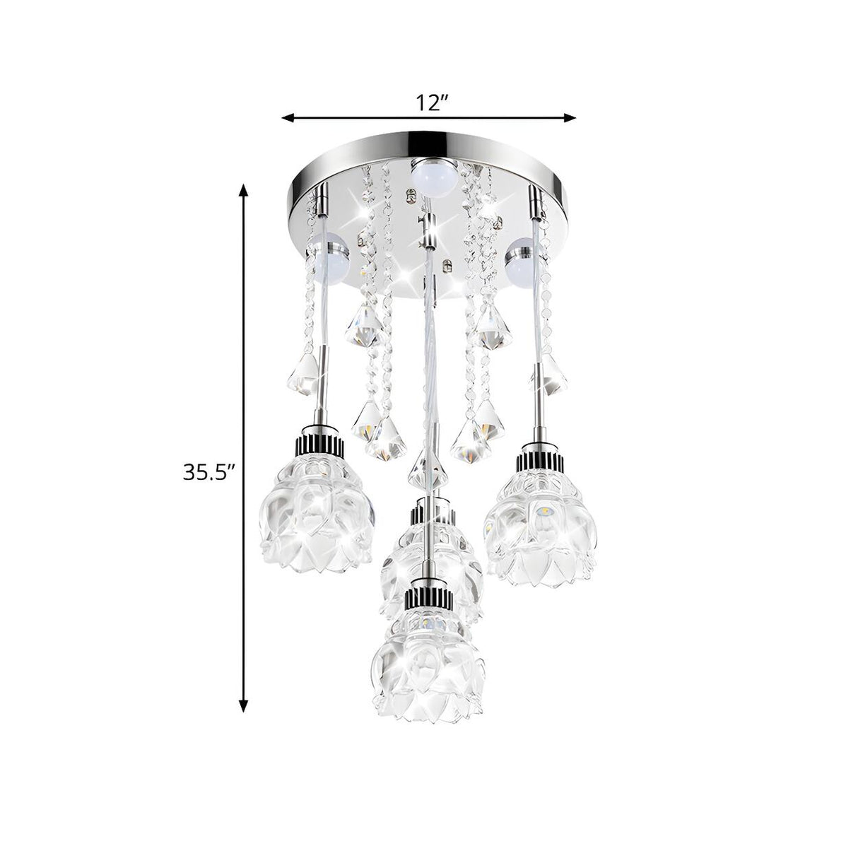 Elegant Mini Chrome Lotus Crystal Semi-Flush Mount Lamp 