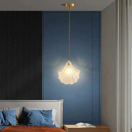 Elegant Modern Bedroom Shell Glass Pendant Light Image - 1