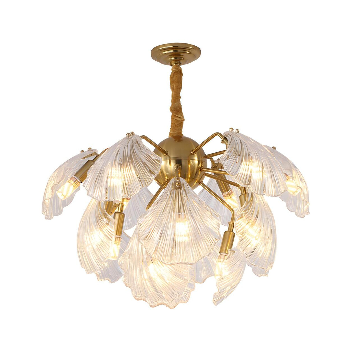 Elegant Modern Brass Clear Shell Crystal Chandelier Image - 3