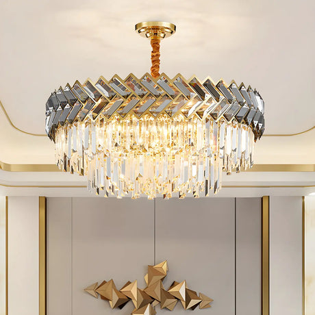 Elegant Modern Clear Crystal Prism Round Ceiling Chandelier Image - 1