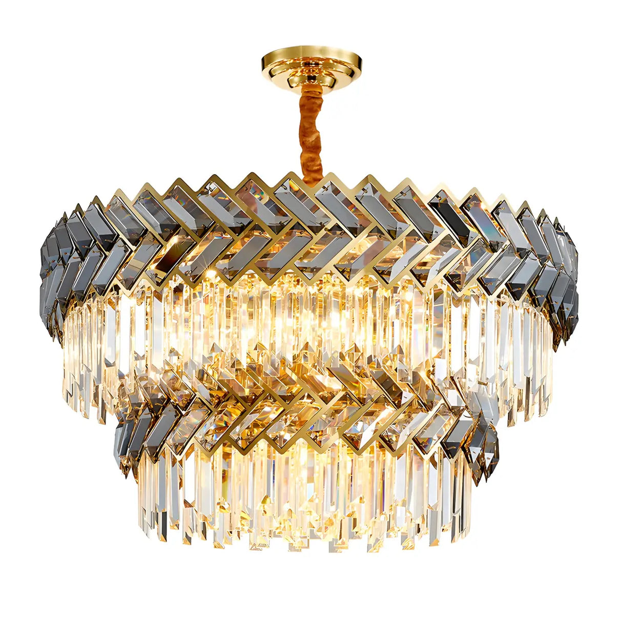 Elegant Modern Clear Crystal Prism Round Ceiling Chandelier Image - 5