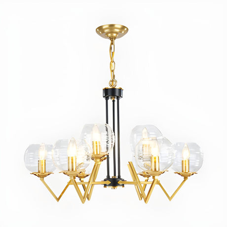 Elegant Modern Clear Glass Globes Gold Pendant Chandelier Image - 2