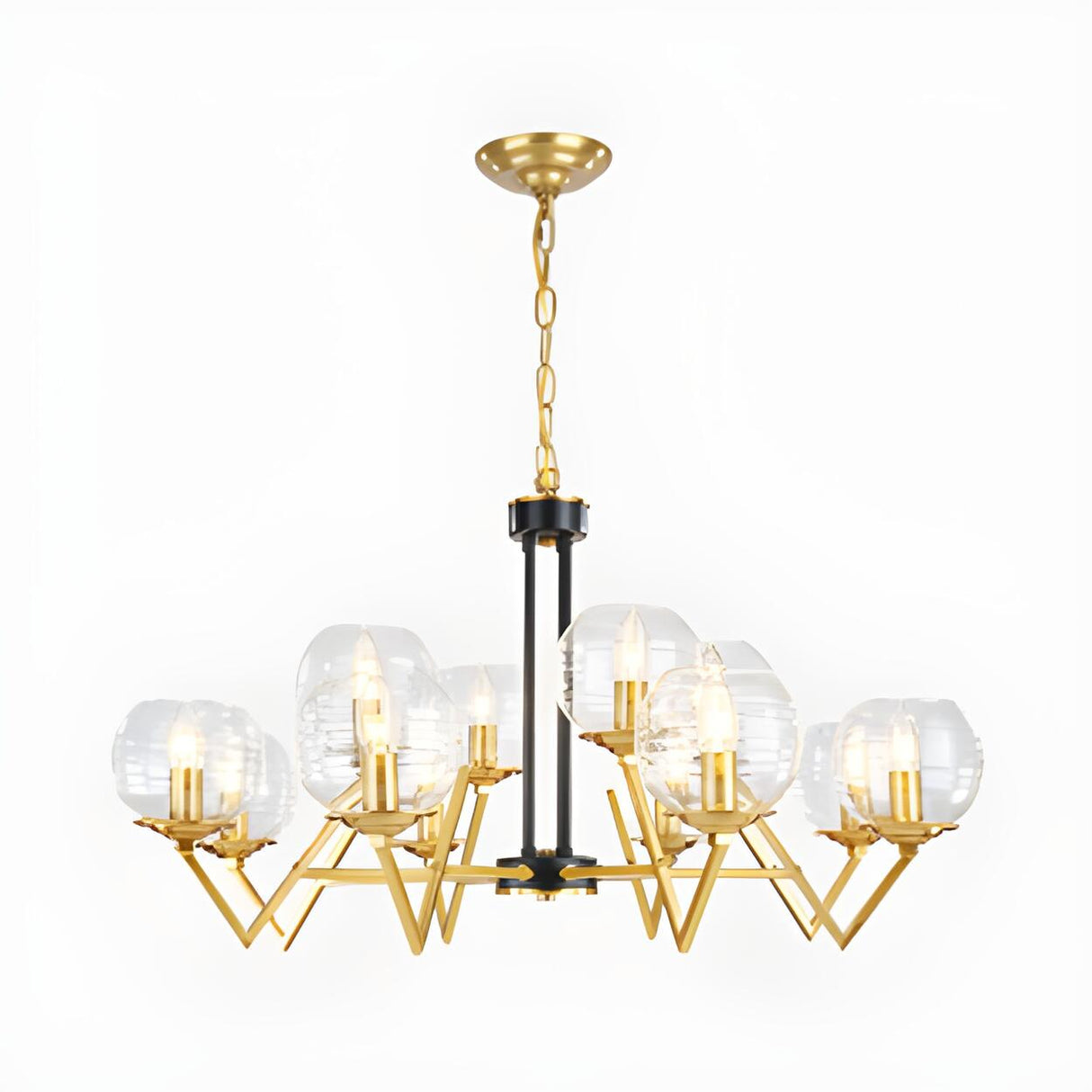 Elegant Modern Clear Glass Globes Gold Pendant Chandelier Image - 4