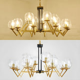 Elegant Modern Clear Glass Globes Gold Pendant Chandelier Image - 5