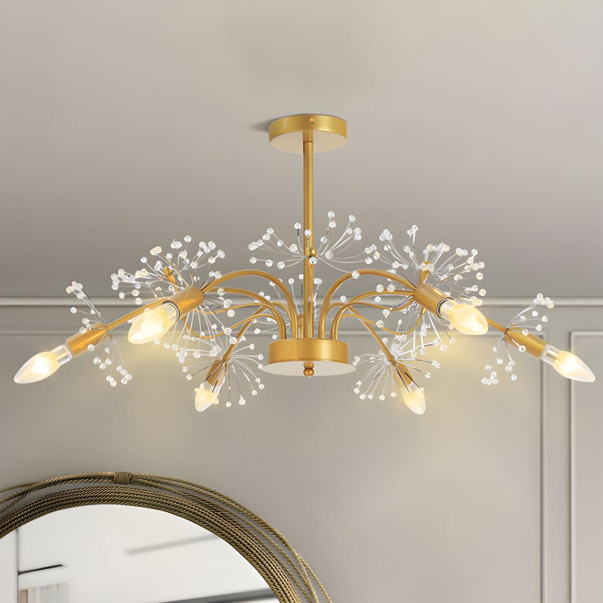 Elegant Modern Gold Crystal Dandelion Ceiling Chandelier Image - 2