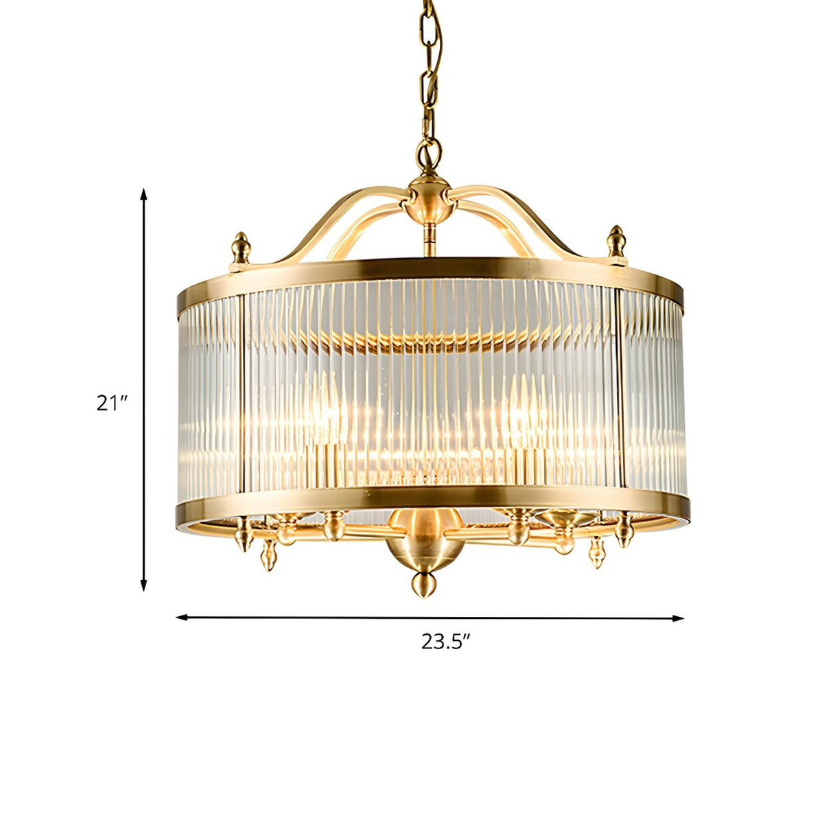 Elegant Modern Gold Ribbed Glass Drum Chandelier Image - 13